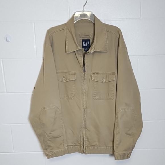 GAP Tan Cotton Canvas Utility Jacket Classic Collar Zip Front - Picture 1 of 16